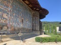 The Voronet Monastery medieval paintings with the famous Voronet blue shade