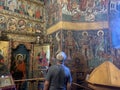 The Voronet Monastery medieval paintings with the famous Voronet blue shade