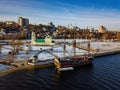 City of Voronezh, aerial view. Admiralteiskaya square, Assumption Admiralty Church and monument of first Russian ship