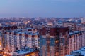 Voronezh cityscape. Aerial night view to modern residential area