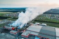 Voronezh, Russia - 29 April 2019: smoke after fire in burnt distribution warehouse of network in village Nechaevka in Voronezh