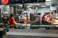 Voronezh, Russia - Circa March 2018 : Mcdonalds kitchen area with workers, famous fast food cafe