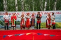 Voronezh, Russia - Circa, 2012: Traditional Russian folklore ensemble at the fair, accordionist and singers in