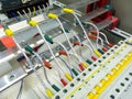 Connection of circuit breakers to the phase buses of the electrical panel Royalty Free Stock Photo