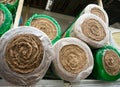 Rolls of mineral wool lie on the rack Royalty Free Stock Photo