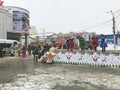 Voronezh RUSSIA.05 03 2019 Festival of winter wires Skomorokhi having fun with children