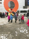 Voronezh RUSSIA.05 03 2019 Festival of winter wires Skomorokhi having fun with children