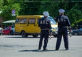 Employees of traffic police control the traffic situation, the city of Voronezh