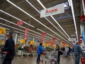 The interior of the Auchan hypermarket in the city center `Grad` in the city of Voronezh