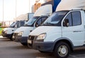 The small cargo vans of the brand `Gazelle` are in a row