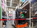 Forklift work in building materials store