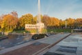 Voronikhinskaya colonnade with yellow autumn trees on bg