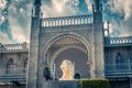 Vorontsov Palace with lion statue by entrance, Crimea