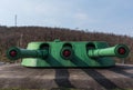 Voroshilov battery - ship turret guns on Russky Island. Vladivostok Royalty Free Stock Photo