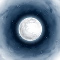 Vortex of Clouds Around the Full Moon. Mystical Night sky Moon