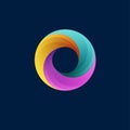 Vortex logo. Helix emblem. Color O monogram. Colorful swirls in a circle on a dark background.