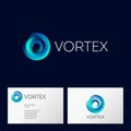 Vortex logo. Helix emblem. O monogram. Blue helix on a dark background.