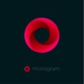 Vortex logo. Red letter emblem. O monogram. Dynamic swirl.