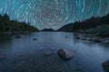 Vortex Spiral Star Trails over Jordan Pond Royalty Free Stock Photo