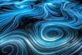 Vortical line pattern, glowing particles trails, 3d rendering
