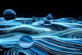 Vortical line pattern, glowing particles trails, 3d rendering