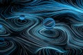 Vortical line pattern, glowing particles trails, 3d rendering