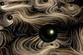 Vortical line pattern, glowing particles trails, 3d rendering