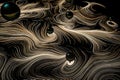 Vortical line pattern, glowing particles trails, 3d rendering