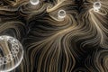 Vortical line pattern, glowing particles trails, 3d rendering