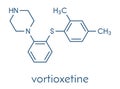 Vortioxetine antidepressant drug molecule. Skeletal formula.