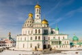 Voskresensky cathedral towers and golden domes with inner yard of  New Jerusalem Monastery, Istra, Moscow region Royalty Free Stock Photo