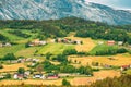 Voss, Norway. Summer Scenic Landscape With Fields And Red Farm Buildings. Traditional Norwegian Hillside Village With Royalty Free Stock Photo