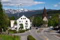 Voss parish church and a cityscape in the county of Vestland, Norway, Bergen