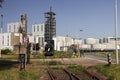 Vossloh locomotive from Rail Force One leaving shunting yard in the Port of Rotterdam Royalty Free Stock Photo