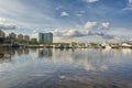 Vostochny Yacht Club on the banks of the Neva River in Rybatsky Royalty Free Stock Photo