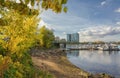 Vostochny Yacht Club on the banks of the Neva River in Rybatsky Royalty Free Stock Photo