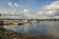 Vostochny Yacht Club on the banks of the Neva River in Rybatsky Royalty Free Stock Photo