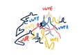 Vote with abstract people, expressionism and Keith Haring style art. Illustration Concept with people say vote. Concept to vote