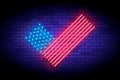 Vote America. Neon vector illustration with united states flag