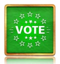 Vote badge icon chalk board green square button slate texture wooden frame concept isolated on white background with shadow Royalty Free Stock Photo