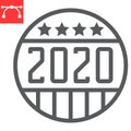 Vote badge 2020 line icon, election and democratic, vote button sign vector graphics, editable stroke linear icon, eps Royalty Free Stock Photo