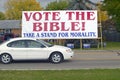 Vote The Bible election 2004 campaign sign in a rural southern Ohio neighborhood