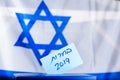 Vote box. Hebrew text Elections 2019 on voting paper. Royalty Free Stock Photo