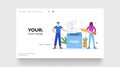 Vote concept landing page. Young man with blank and woman with pencil doing choice. Vector illustration concept