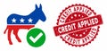 Vote Democrat Donkey Icon with Scratched Credit Applied Stamp