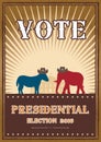Vote donkey and elephant symbols political parties America. 2016 USA presidential election campaign poster. Vintage style. Royalty Free Stock Photo
