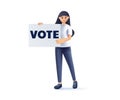 Vote, election concept design with 3D woman holding Vote sign, leaving vote, participate in voting, hand leaving paper Royalty Free Stock Photo