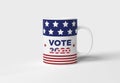 Vote on election day red, white and blue with stars circular cup