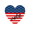 VOTE election sign badge with American flag stars and stripes pattern in blue red white colors. Presidential political campaign Royalty Free Stock Photo