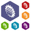 Vote emblem icons vector hexahedron